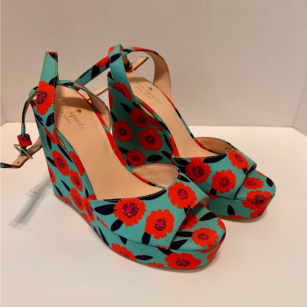 Kate Spade New York Women's Dellie Floral Printed Ankle Strap Wedge Shoes‎ 7M